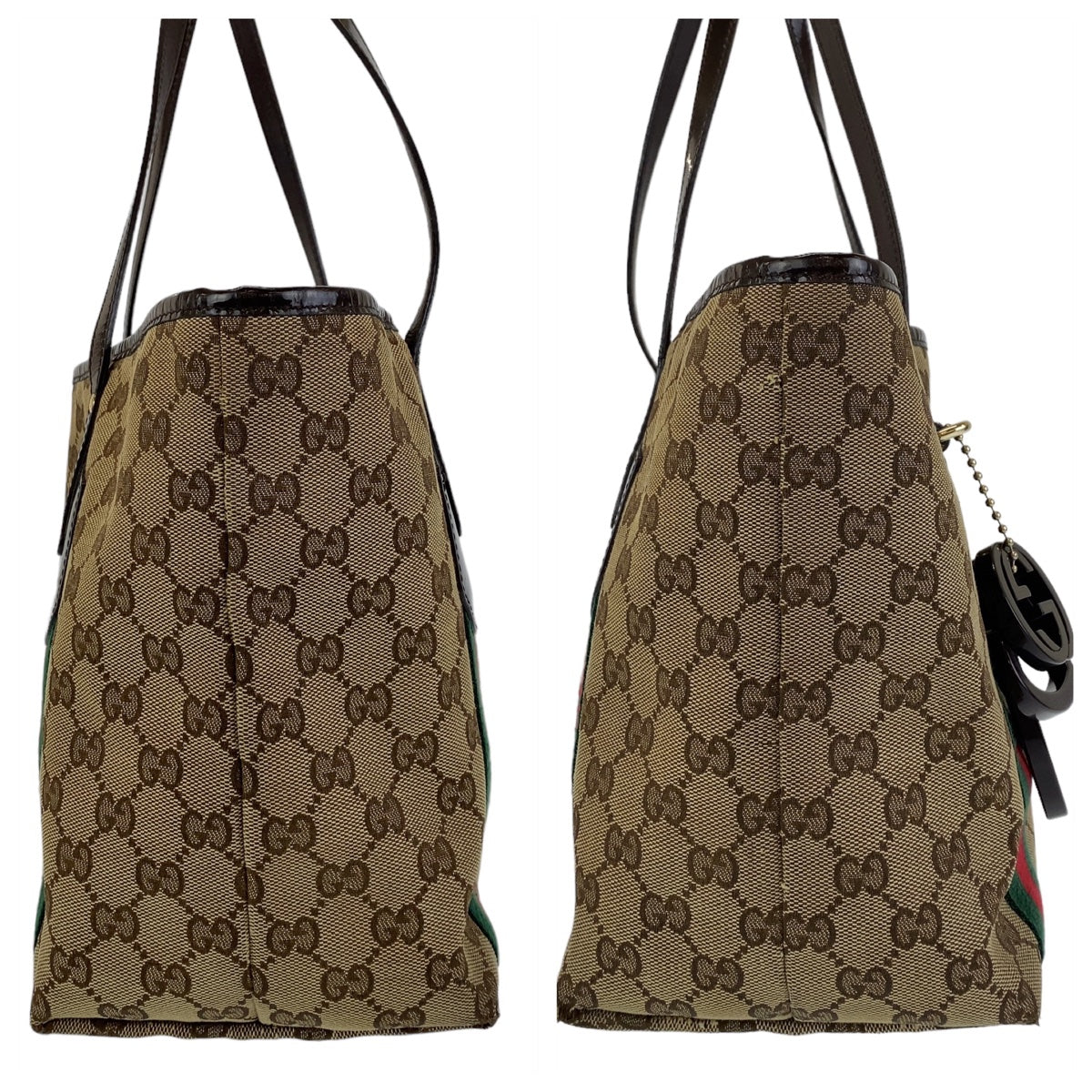 2113
GUCCI グッチ シェリーライン ベージュ ブラウン ゴールド金具 GGキャンバス / エナメル 211971 トートバッグ ショルダーバッグ  レディース