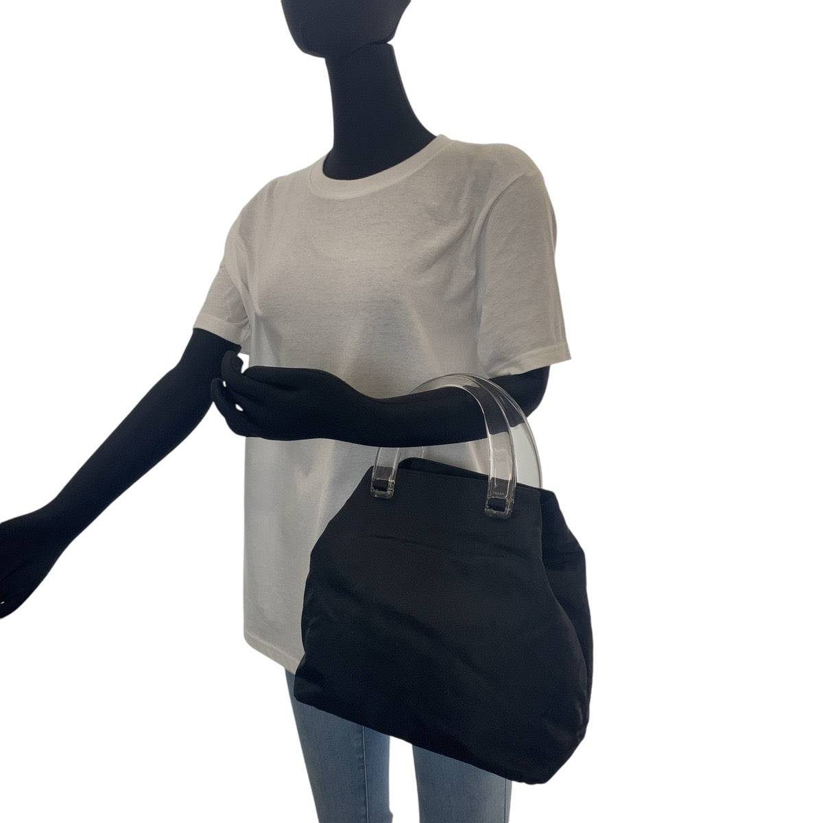 18004
PRADA Tessuto Triangle Logo Plate Black Silver Hardware Nylon / Plastic Tote Bag Handbag Ladies ABP38