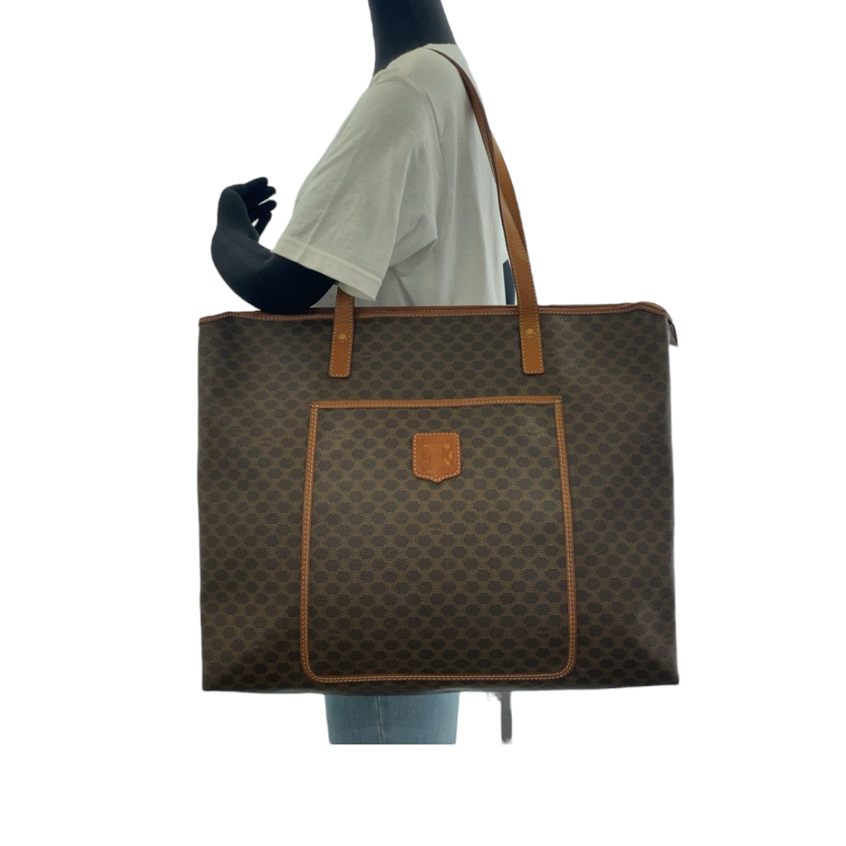 12110
CELINE セリーヌ ヴィンテージ マカダム PVC / レザー トートバッグ ショルダーバッグ A4収納 男女兼用  レディース