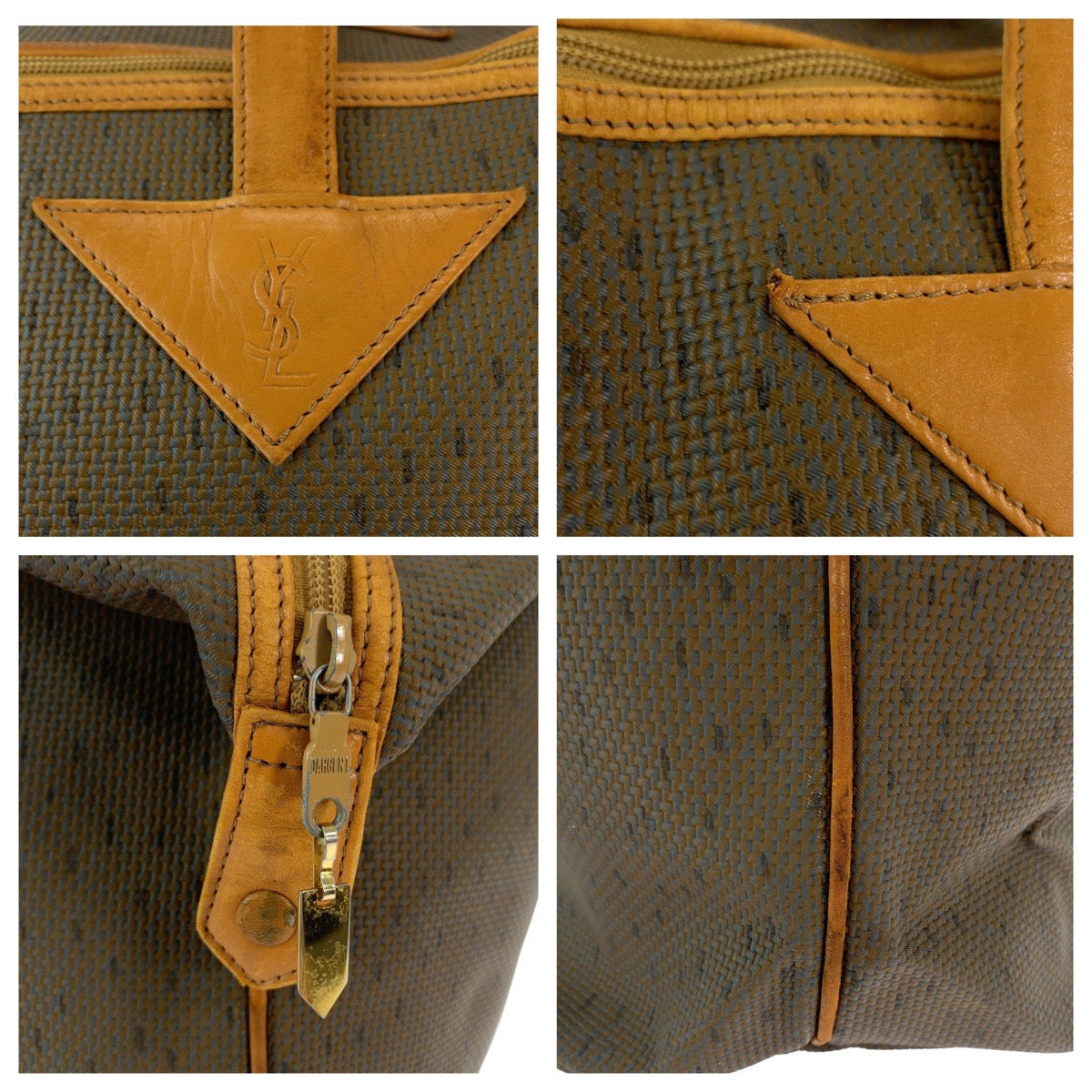 12108
YVES SAINT LAURENT イヴ サンローラン ヴィンテージ YSL ブラウン ゴールド金具 PVC / レザー ボストンバッグ トートバッグ 男女兼用  メンズ