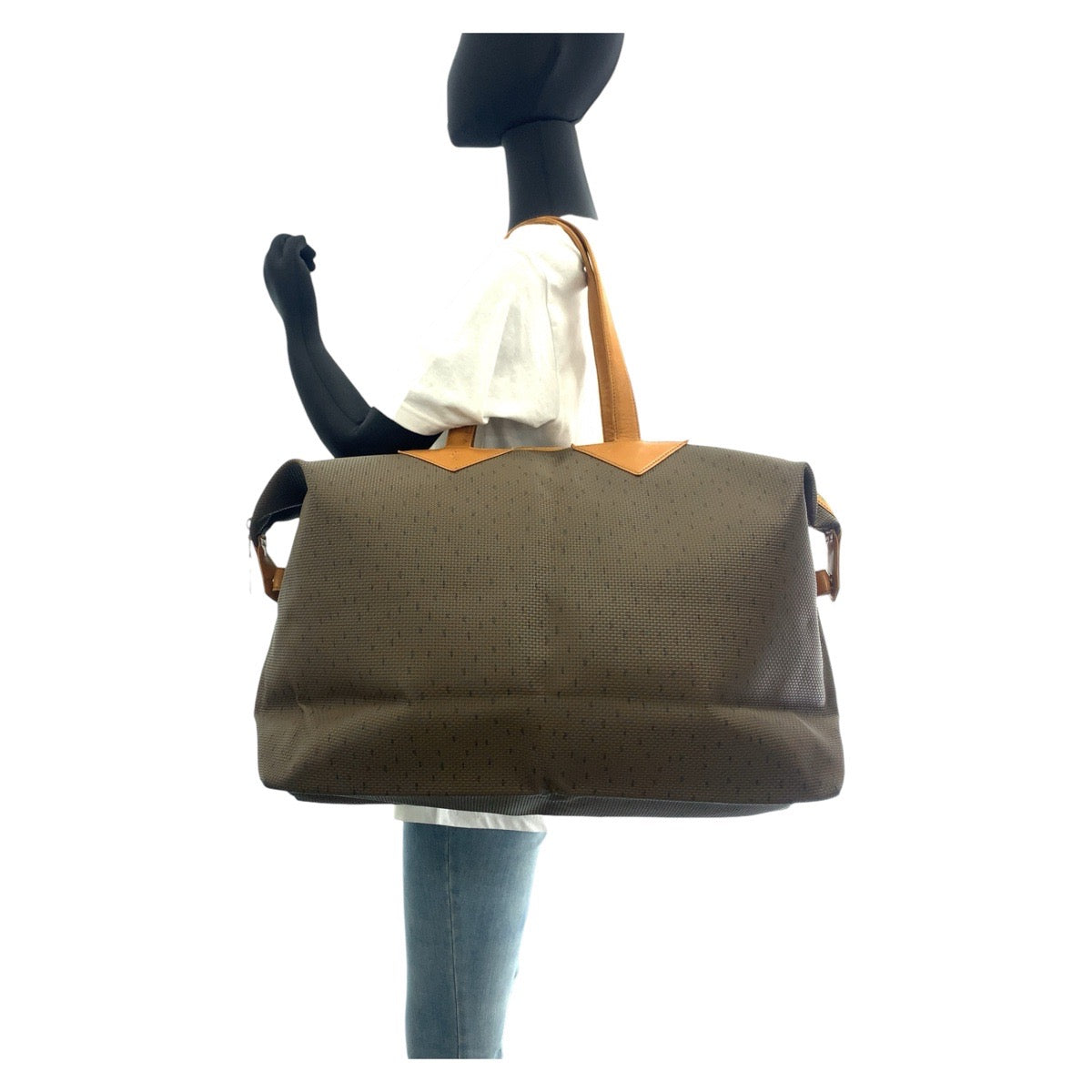 12108
YVES SAINT LAURENT イヴ サンローラン ヴィンテージ YSL ブラウン ゴールド金具 PVC / レザー ボストンバッグ トートバッグ 男女兼用  メンズ
