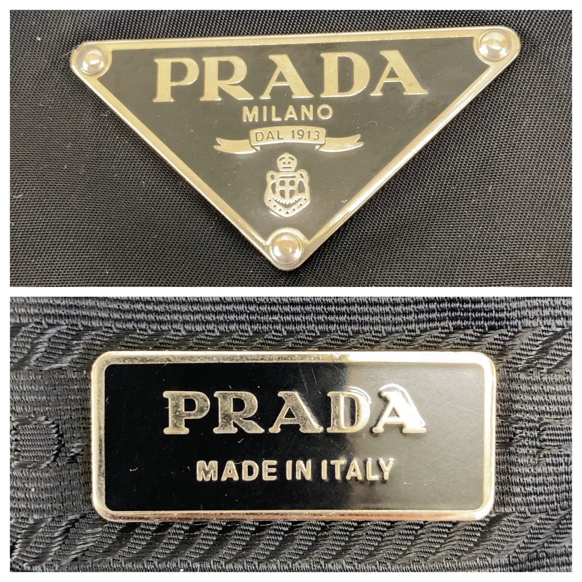 12106
PRADA プラダ テスート 三角ロゴプレート ブラック 黒 シルバー金具 ナイロン / レザー トートバッグ ショルダーバッグ  レディース
