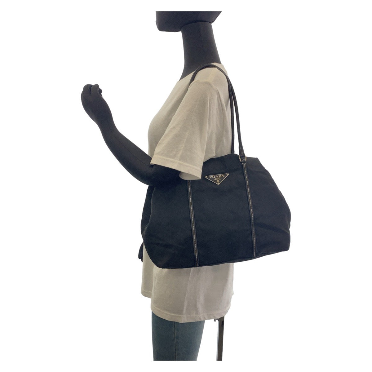 12106
PRADA プラダ テスート 三角ロゴプレート ブラック 黒 シルバー金具 ナイロン / レザー トートバッグ ショルダーバッグ  レディース