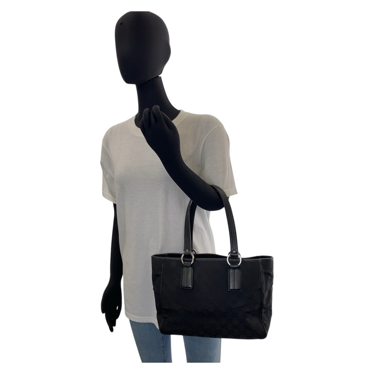 12105
GUCCI グッチ ブラック 黒 シルバー金具 GGキャンバス / レザー 113019 トートバッグ ハンドバッグ  レディース AB32