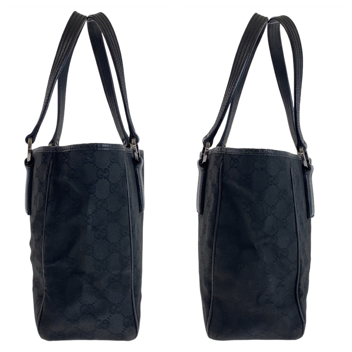 12105
GUCCI グッチ ブラック 黒 シルバー金具 GGキャンバス / レザー 113019 トートバッグ ハンドバッグ  レディース AB32