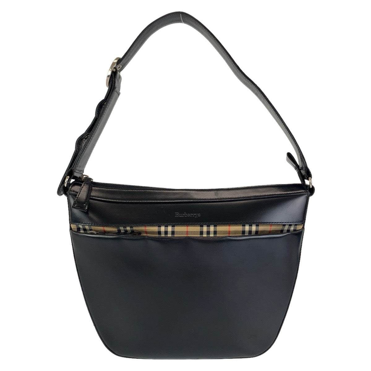BURBERRY バーバリー 中チェック ブラック 黒 シルバー金具 レザー ショルダーバッグ  レディース