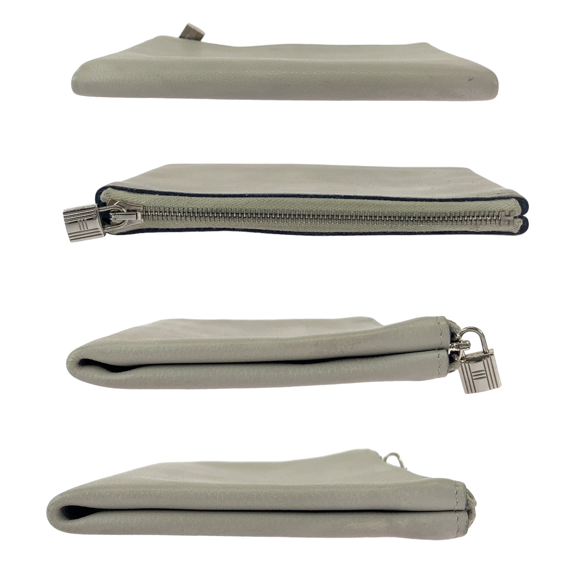 12227
HERMES エルメス アトゥーPM ライトグレー シルバー金具 レザー コインケース コンパクトウォレット D刻印  レディース