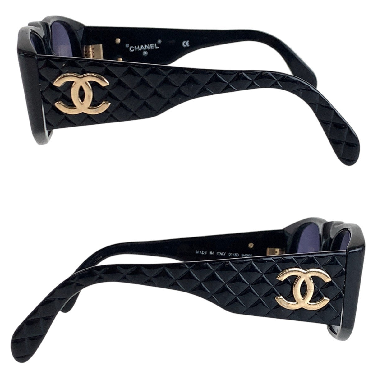 CHANEL シャネル ヴィンテージ マトラッセ ココマーク ブラック 黒 ゴールド金具 プラスチック 01450 94305 サングラス ウェリントン  レディース
