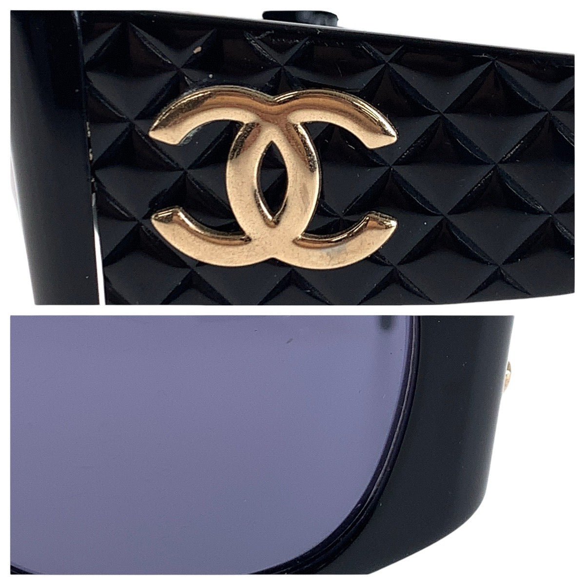 CHANEL シャネル ヴィンテージ マトラッセ ココマーク ブラック 黒 ゴールド金具 プラスチック 01450 94305 サングラス ウェリントン  レディース