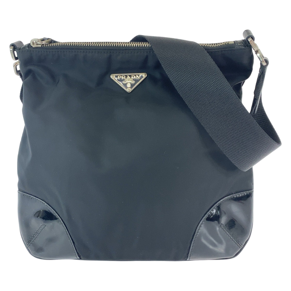 12098
PRADA プラダ テスート 三角ロゴプレート 男女兼用 ブラック 黒 シルバー金具 ナイロン BT0332 斜め掛け ショルダーバッグ ポシェット  レディース