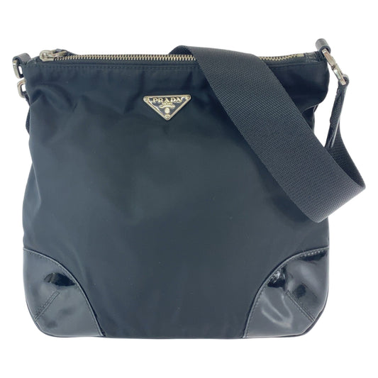 12098
PRADA プラダ テスート 三角ロゴプレート 男女兼用 ブラック 黒 シルバー金具 ナイロン BT0332 斜め掛け ショルダーバッグ ポシェット  レディース