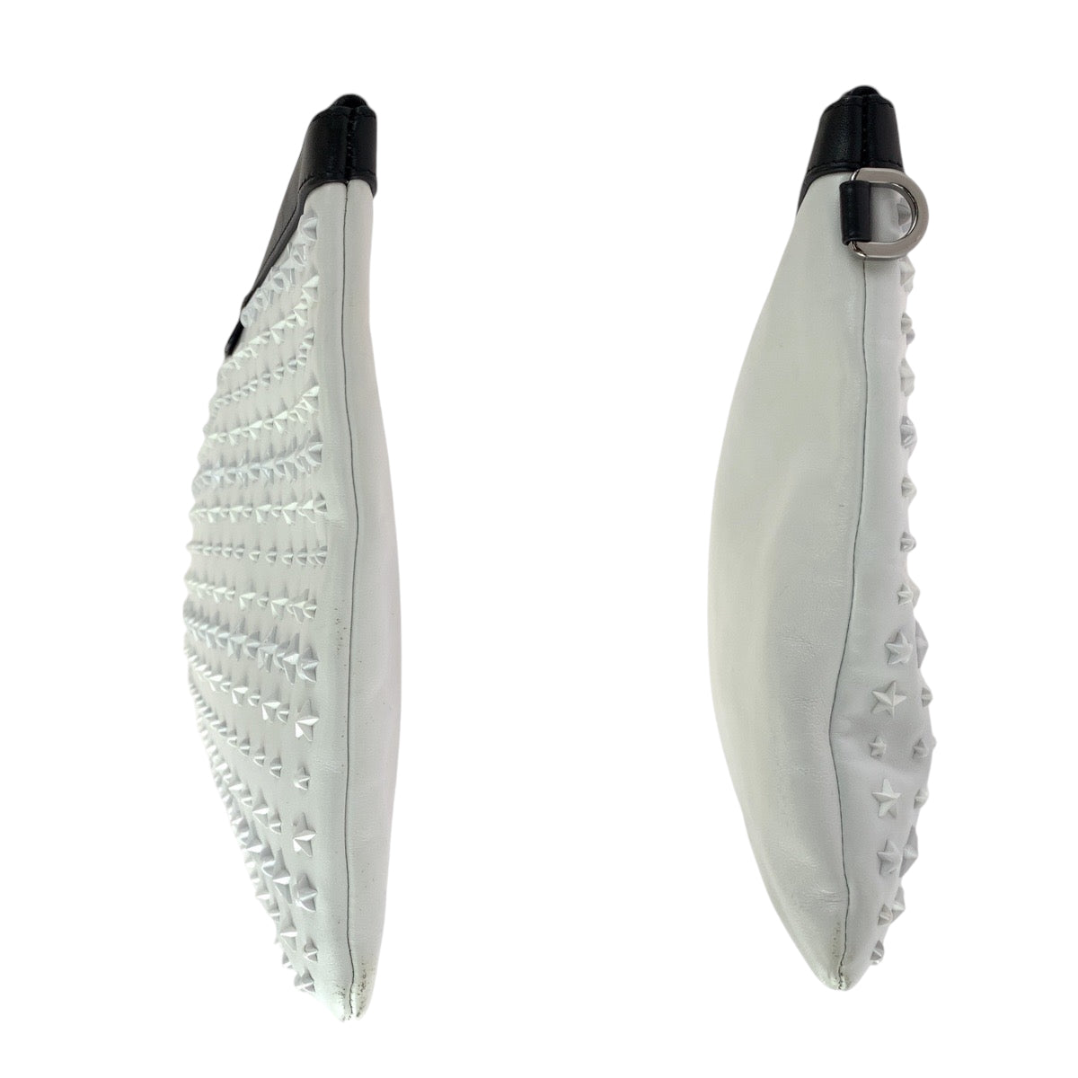 18018
JIMMY CHOO ジミーチュウ DEREK スタースタッズ ホワイト ブラック シルバー金具 レザー クラッチバッグ セカンドバッグ  メンズ AB27