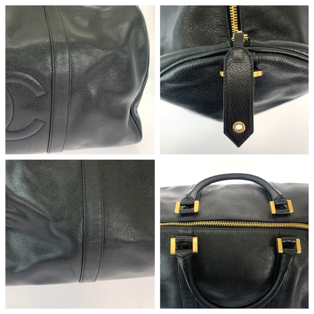 12090
CHANEL シャネル ヴィンテージ ココマーク ブラック 黒 ゴールド金具 キャビアスキン ボストンバッグ ハンドバッグ  レディース ABP140
