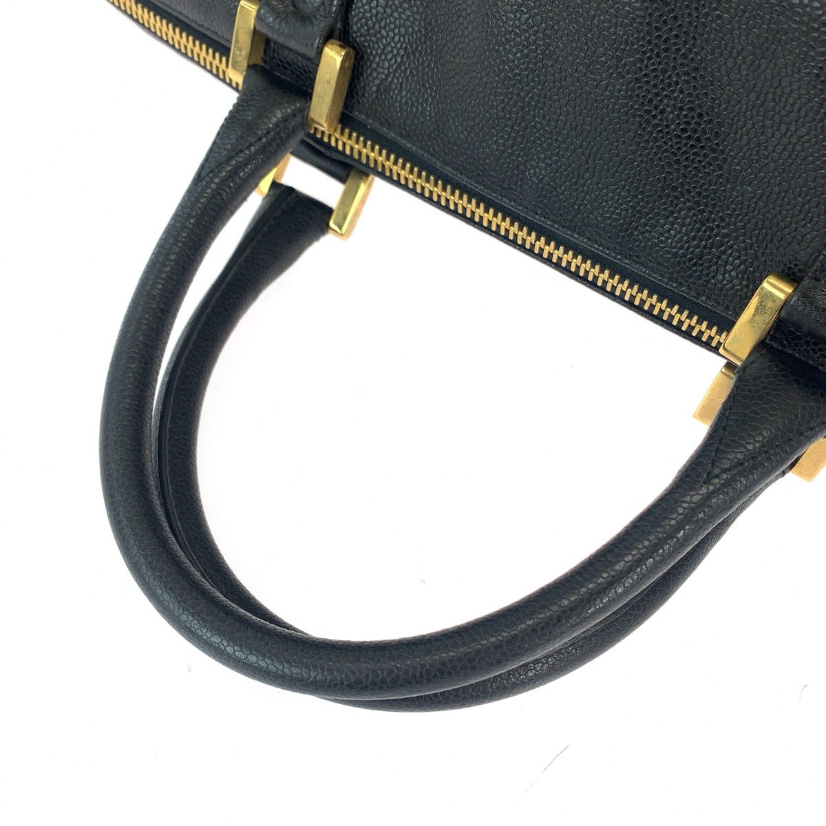 12090
CHANEL シャネル ヴィンテージ ココマーク ブラック 黒 ゴールド金具 キャビアスキン ボストンバッグ ハンドバッグ  レディース ABP140