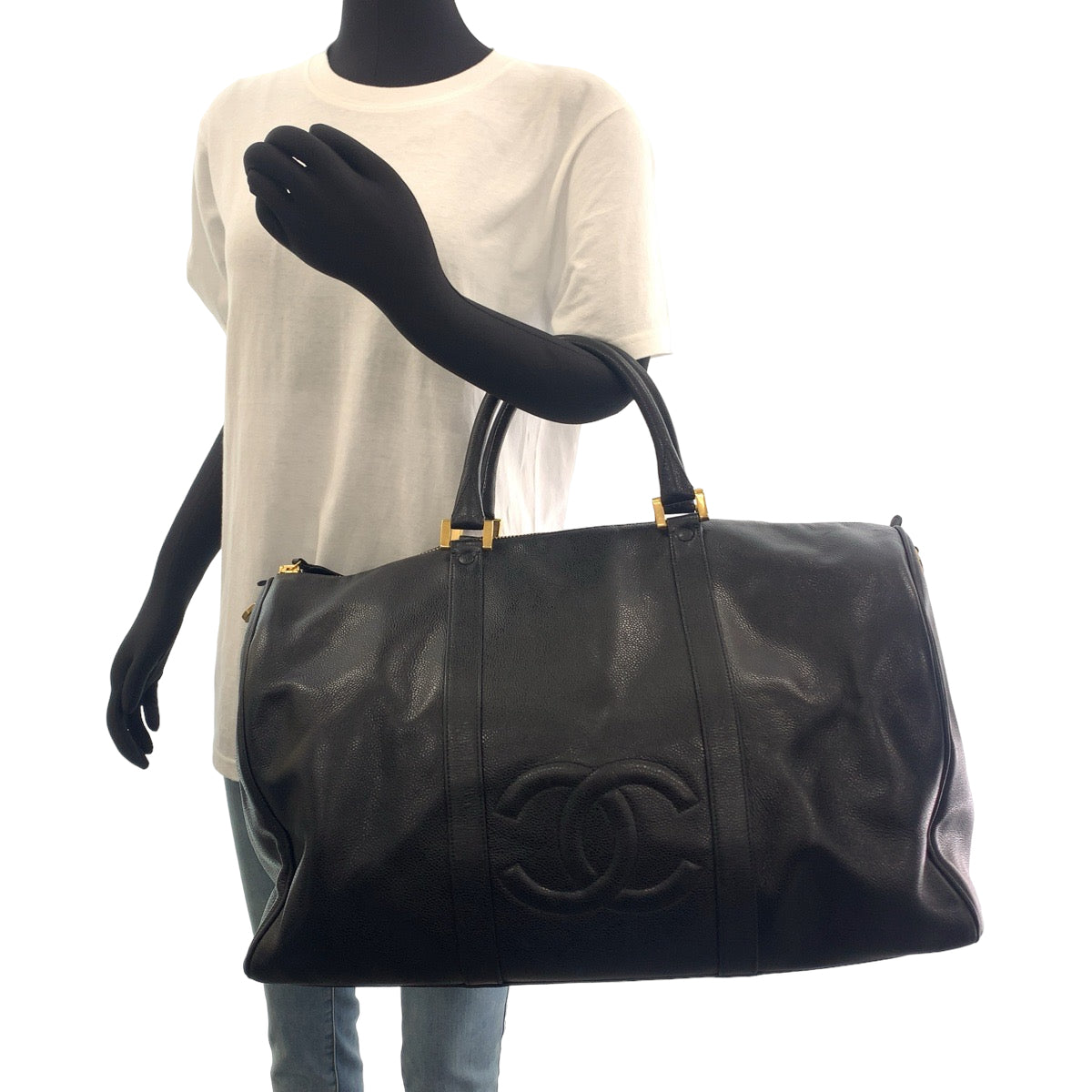 12090
CHANEL シャネル ヴィンテージ ココマーク ブラック 黒 ゴールド金具 キャビアスキン ボストンバッグ ハンドバッグ  レディース ABP140