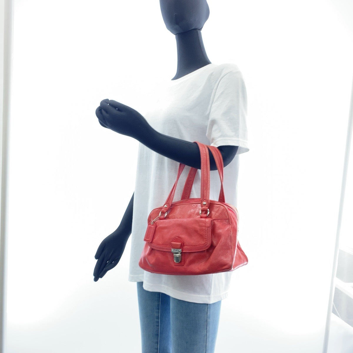 COACH コーチ ピンク シルバー金具 レザー ハンドバッグ  レディース