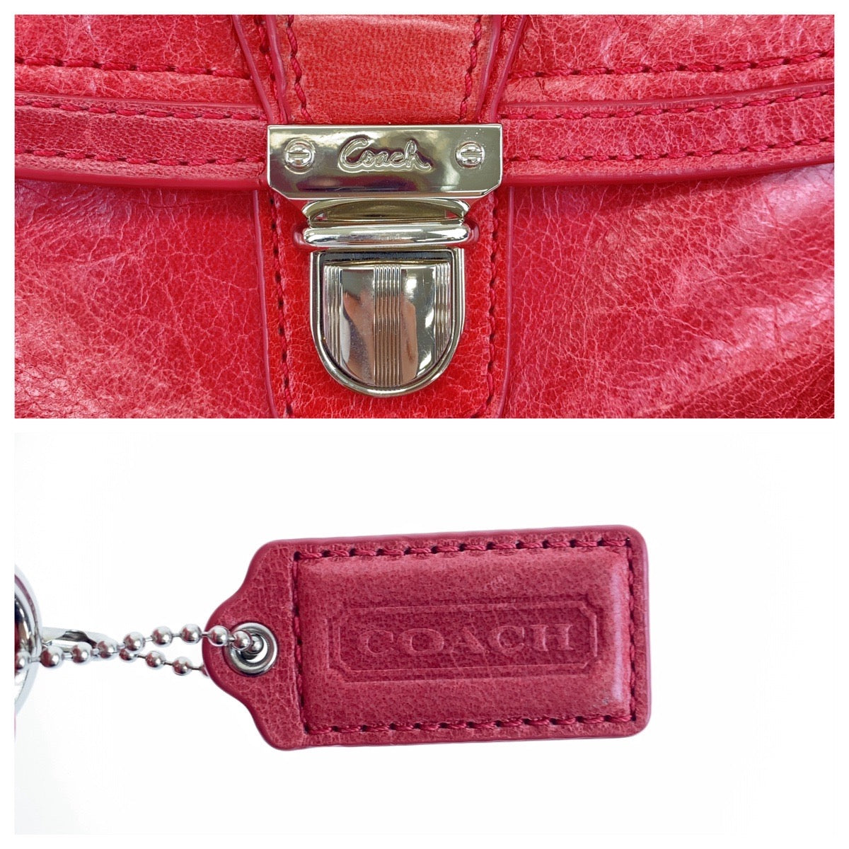 COACH コーチ ピンク シルバー金具 レザー ハンドバッグ  レディース