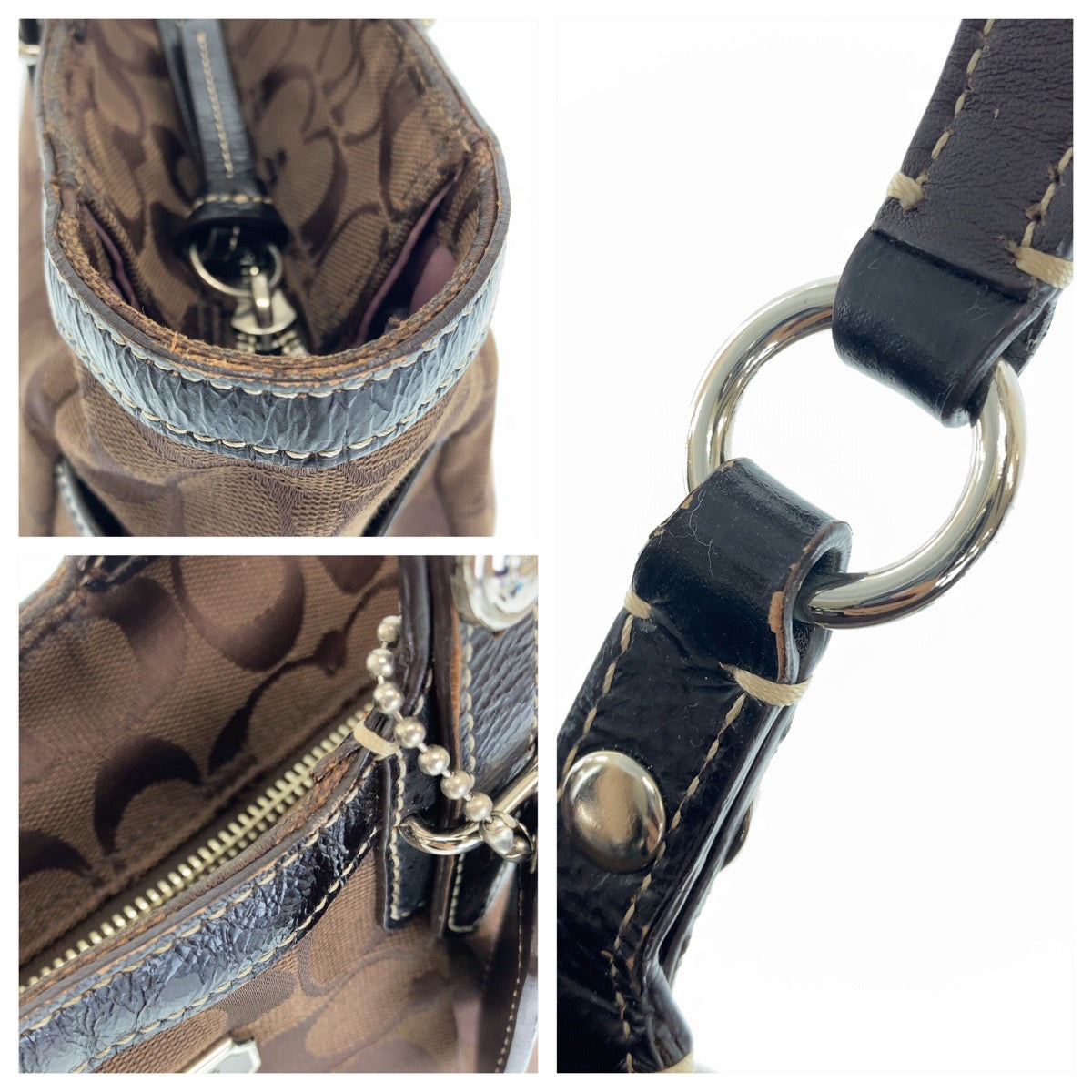 12087
COACH コーチ シグネチャー ブラウン シルバー金具 キャンバス トートバッグ ショルダーバッグ  レディース AB5