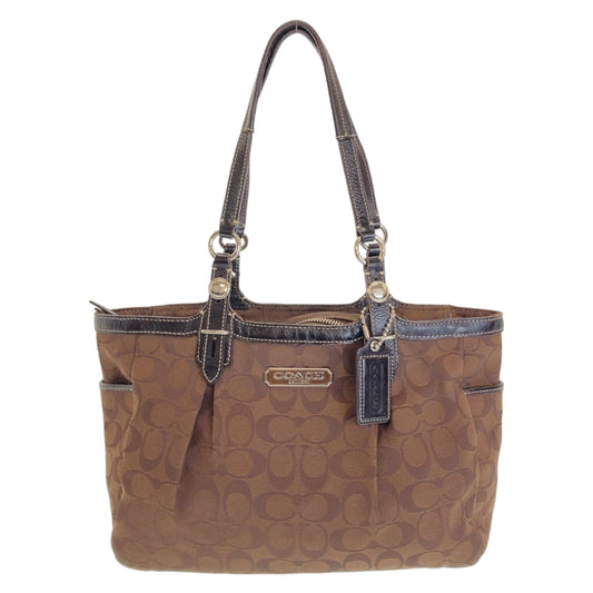 12087
COACH コーチ シグネチャー ブラウン シルバー金具 キャンバス トートバッグ ショルダーバッグ  レディース AB5