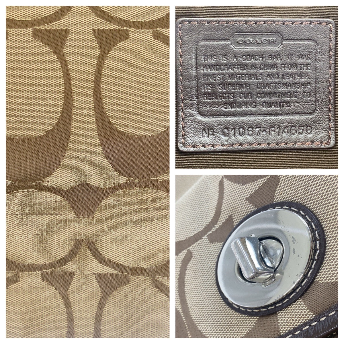 12086
 COACH Signature Brown Beige Silver Hardware Canvas/Leather Tote Bag Shoulder Bag for Women