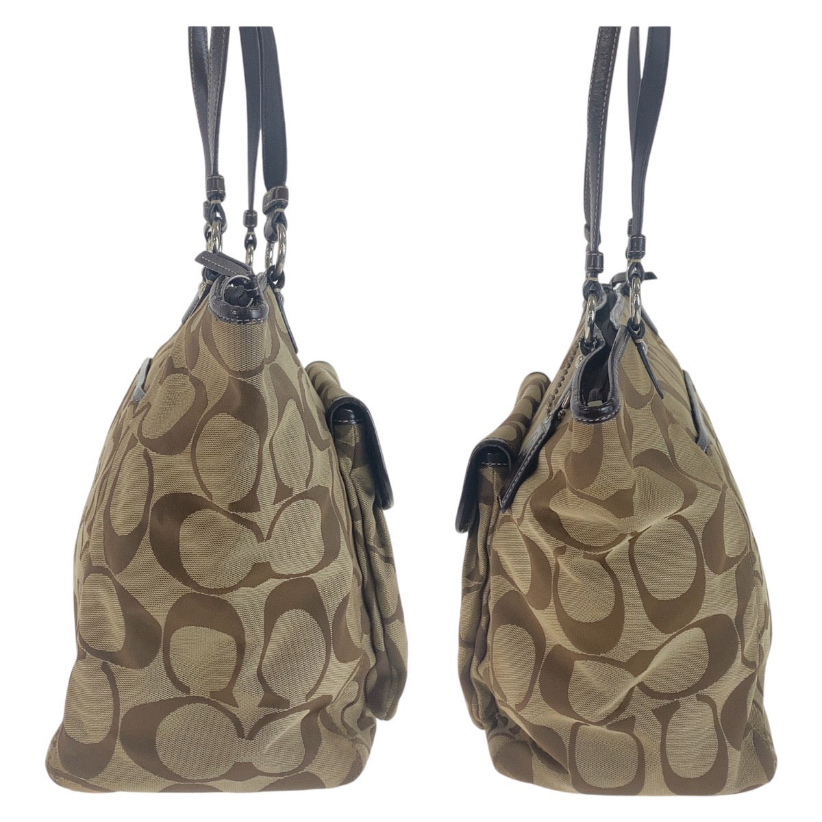 12086
 COACH Signature Brown Beige Silver Hardware Canvas/Leather Tote Bag Shoulder Bag for Women