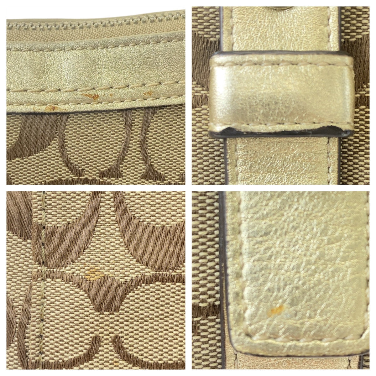 12083
 
COACH Signature Gold Beige Silver Hardware Canvas/Leather Shoulder Bag Pochette Women's