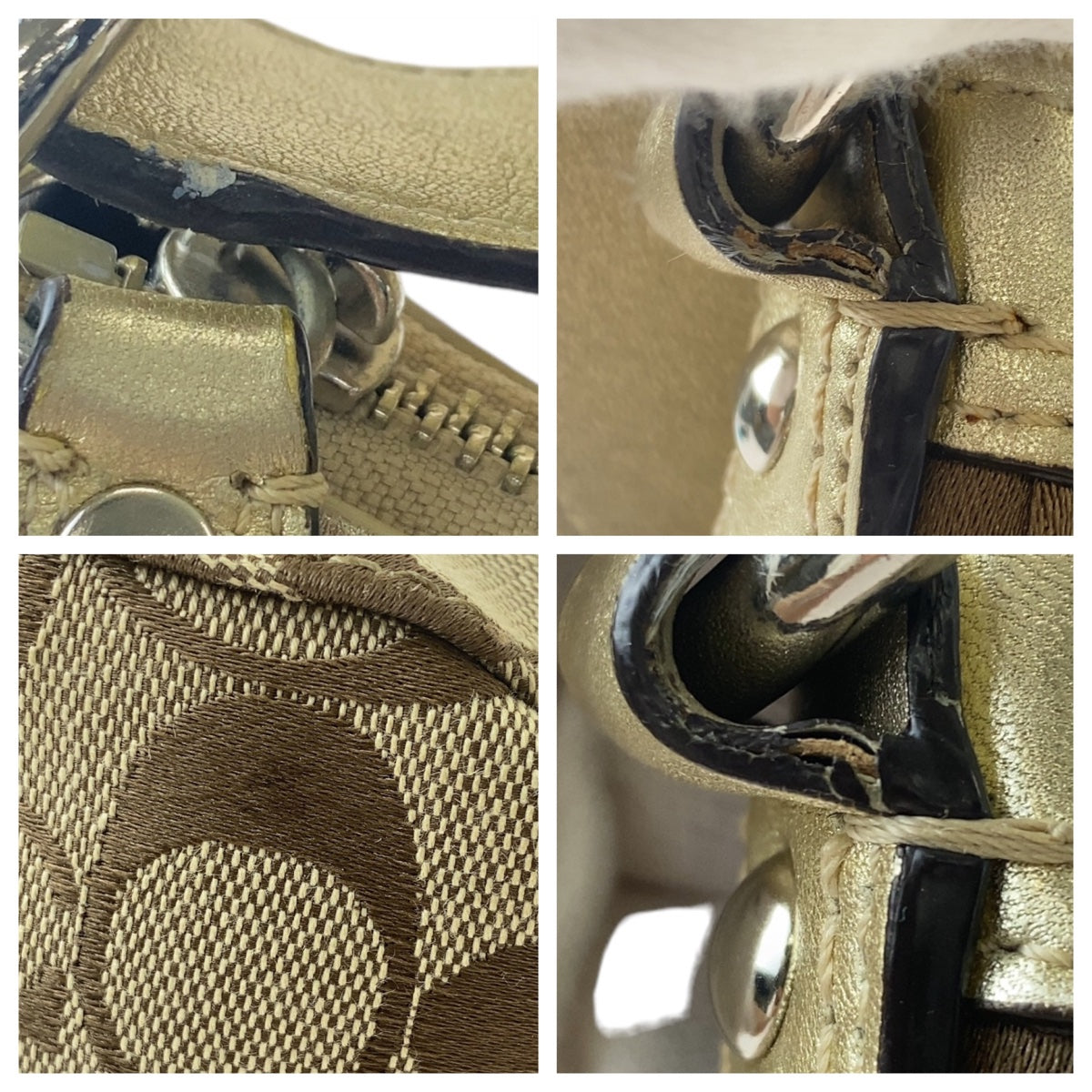 12083
 
COACH Signature Gold Beige Silver Hardware Canvas/Leather Shoulder Bag Pochette Women's