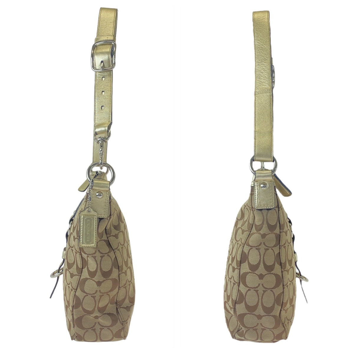 12083
 
COACH Signature Gold Beige Silver Hardware Canvas/Leather Shoulder Bag Pochette Women's