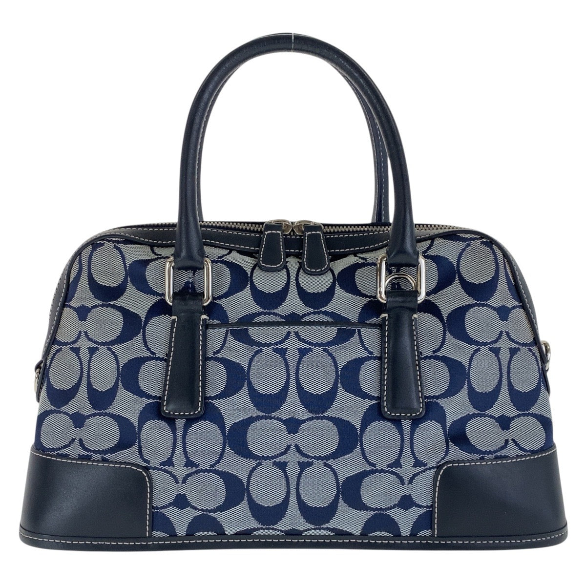 COACH コーチ シグネチャー ネイビー シルバー金具 キャンバス / レザー トートバッグ ハンドバッグ  レディース