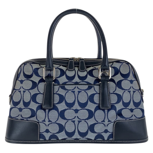 COACH コーチ シグネチャー ネイビー シルバー金具 キャンバス / レザー トートバッグ ハンドバッグ  レディース
