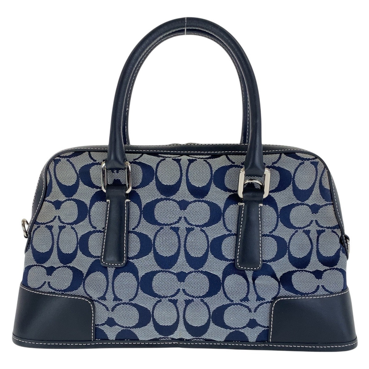 COACH コーチ シグネチャー ネイビー シルバー金具 キャンバス / レザー トートバッグ ハンドバッグ  レディース