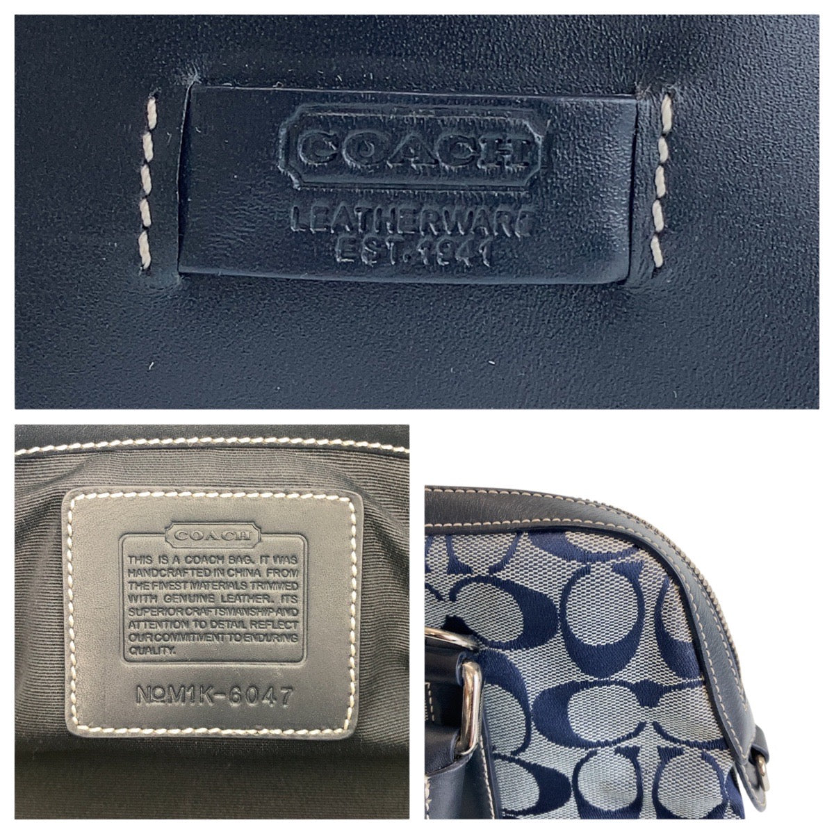 COACH コーチ シグネチャー ネイビー シルバー金具 キャンバス / レザー トートバッグ ハンドバッグ  レディース