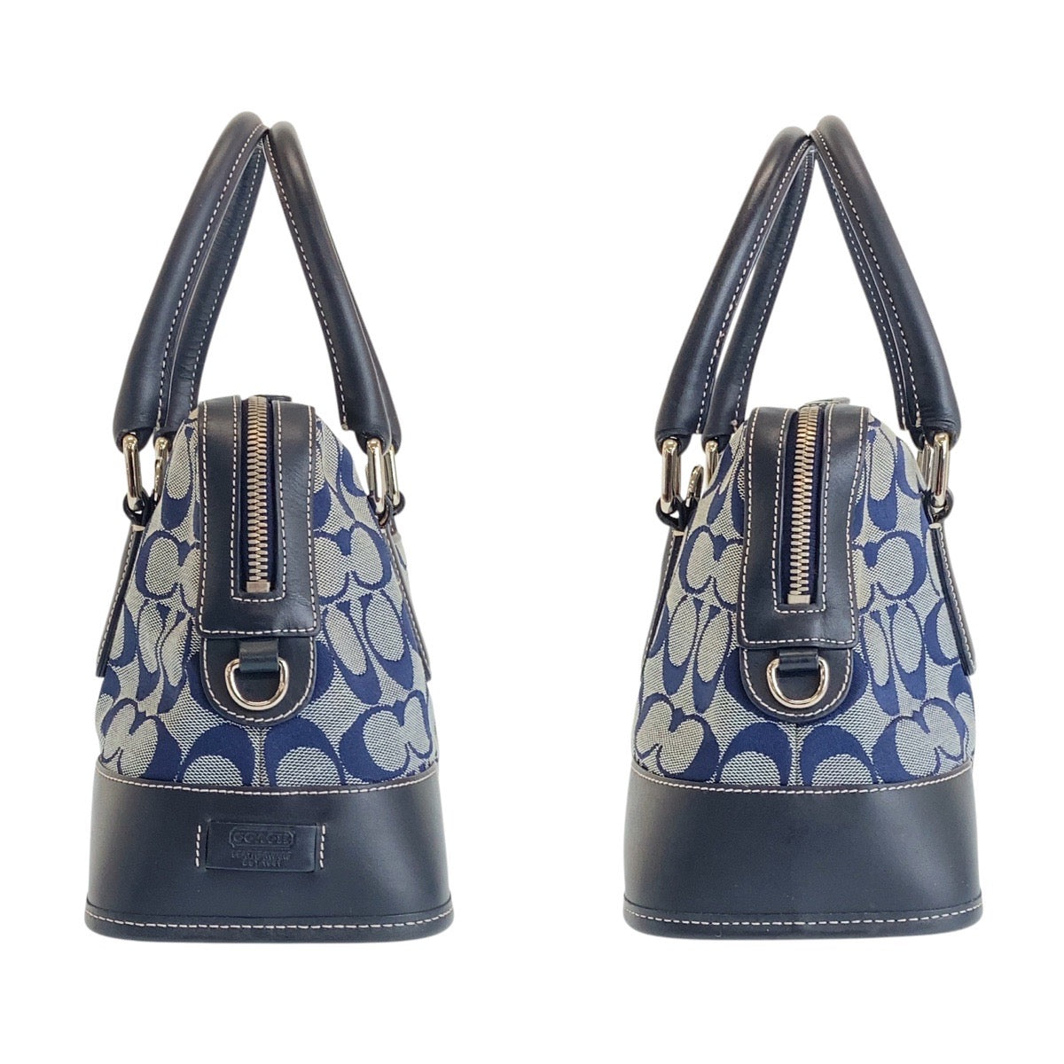 COACH コーチ シグネチャー ネイビー シルバー金具 キャンバス / レザー トートバッグ ハンドバッグ  レディース