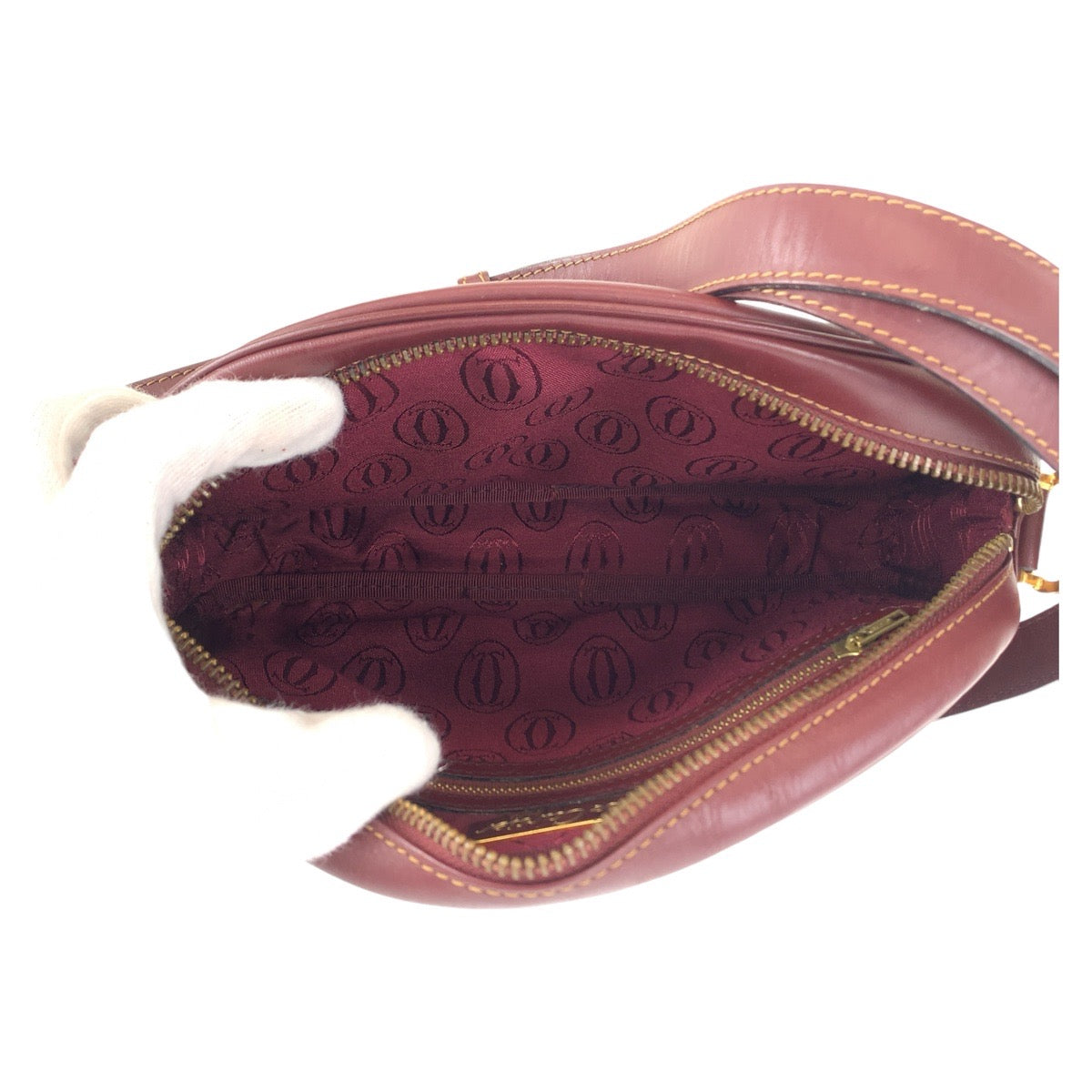 12082
CARTIER カルティエ マストライン ワインレッド ボルドー ゴールド金具 レザー 斜め掛け ショルダーバッグ  レディース