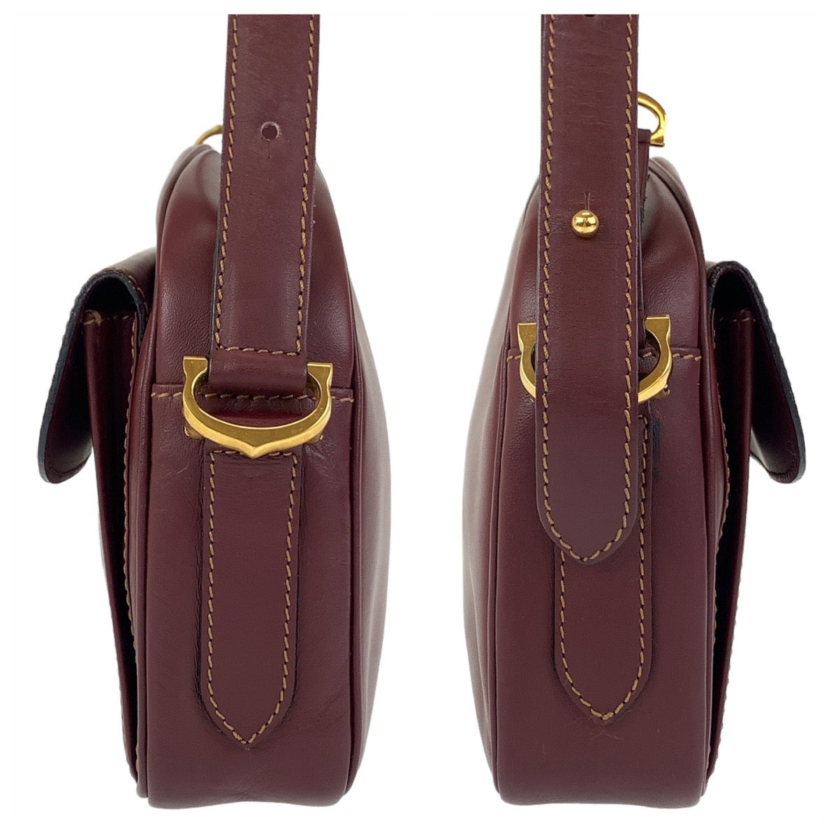 12082
CARTIER カルティエ マストライン ワインレッド ボルドー ゴールド金具 レザー 斜め掛け ショルダーバッグ  レディース