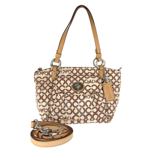 COACH コーチ オプアート ベージュ ブラウン シルバー金具 コーティングキャンバス / レザー K0869-13141 トートバッグ ショルダーバッグ  レディース AB5