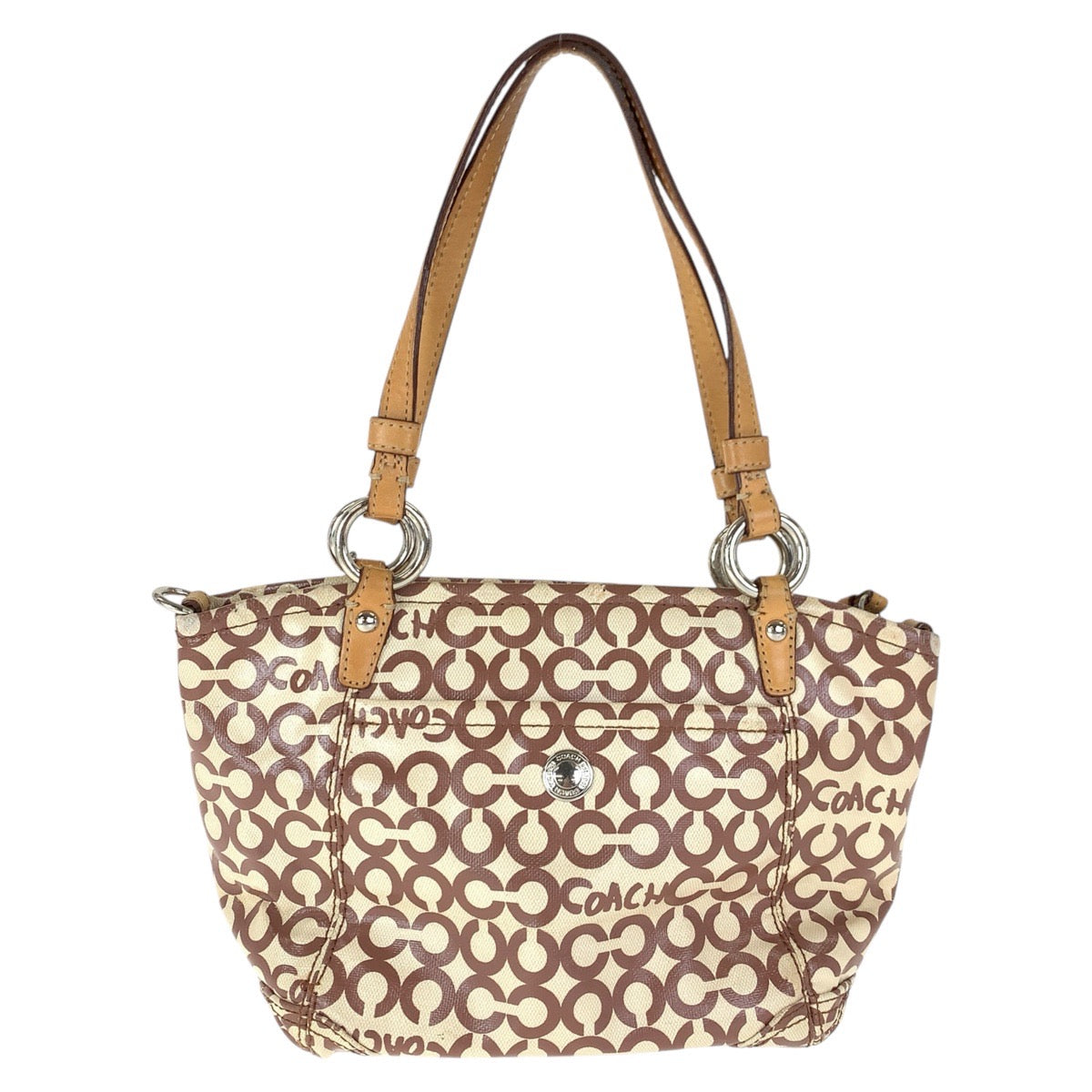COACH コーチ オプアート ベージュ ブラウン シルバー金具 コーティングキャンバス / レザー K0869-13141 トートバッグ ショルダーバッグ  レディース AB5