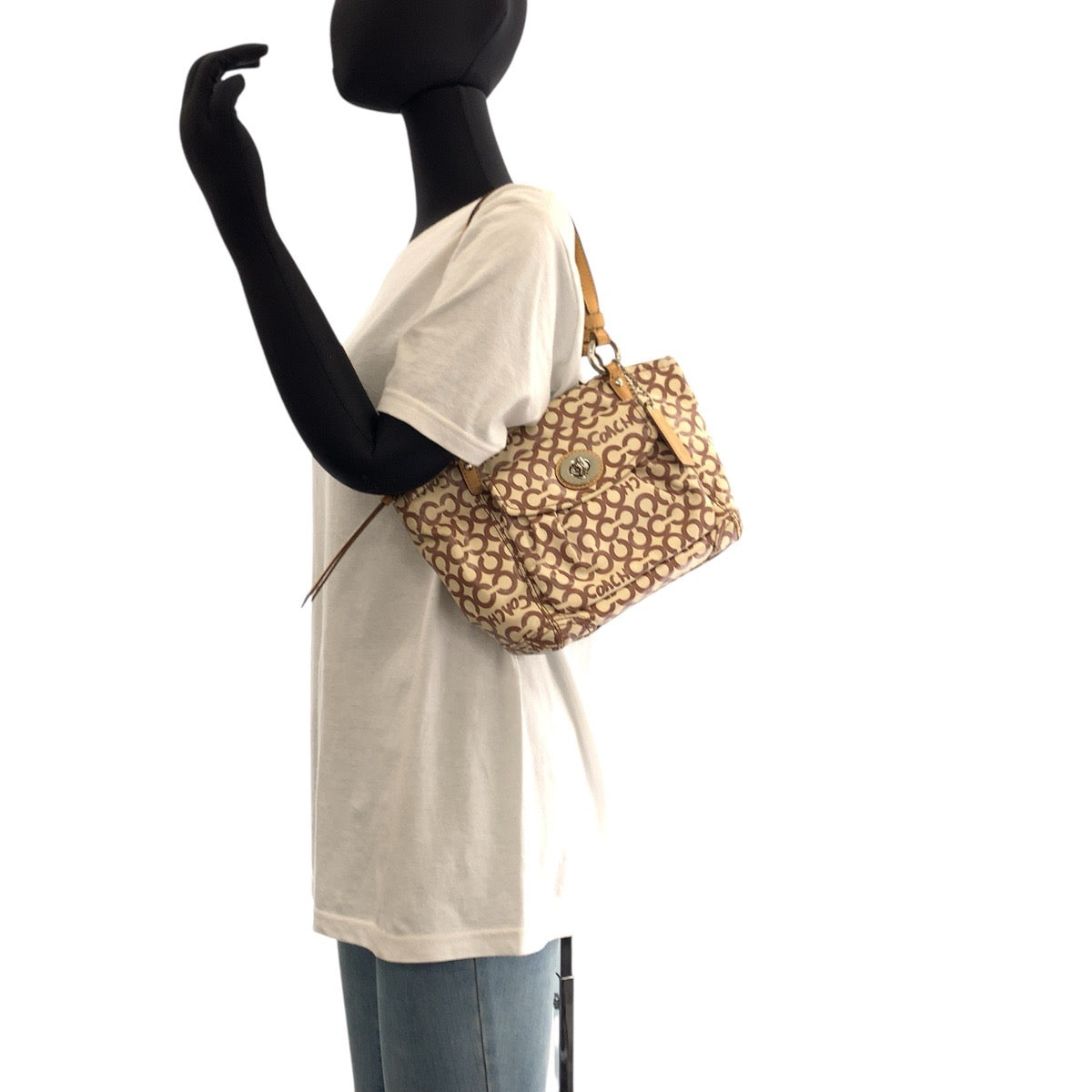 COACH コーチ オプアート ベージュ ブラウン シルバー金具 コーティングキャンバス / レザー K0869-13141 トートバッグ ショルダーバッグ  レディース AB5