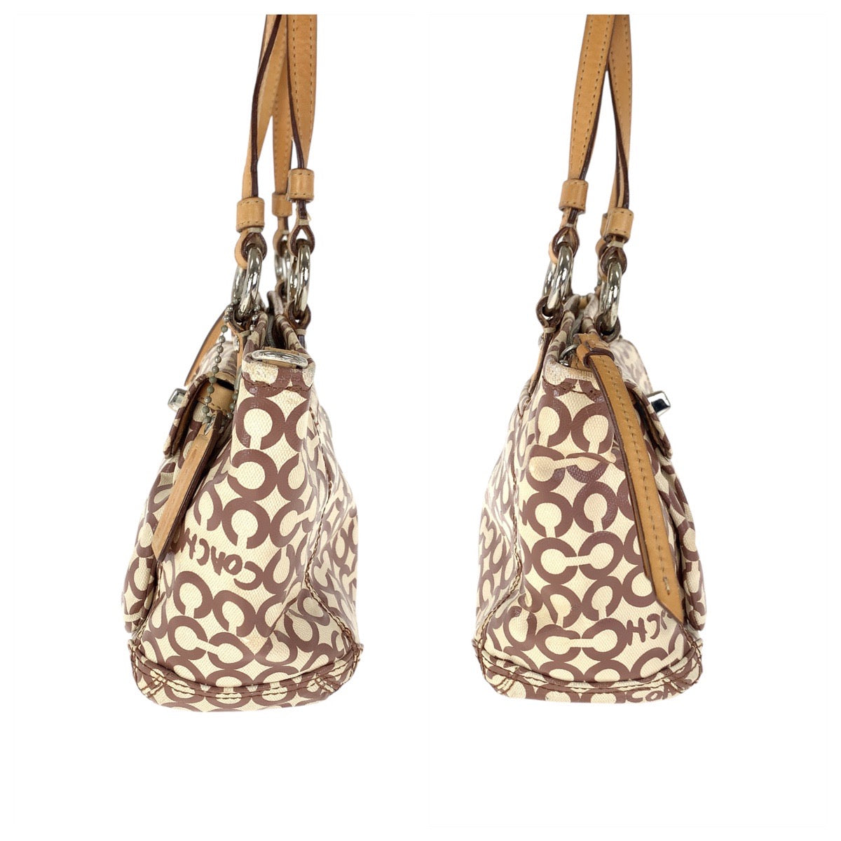 COACH コーチ オプアート ベージュ ブラウン シルバー金具 コーティングキャンバス / レザー K0869-13141 トートバッグ ショルダーバッグ  レディース AB5