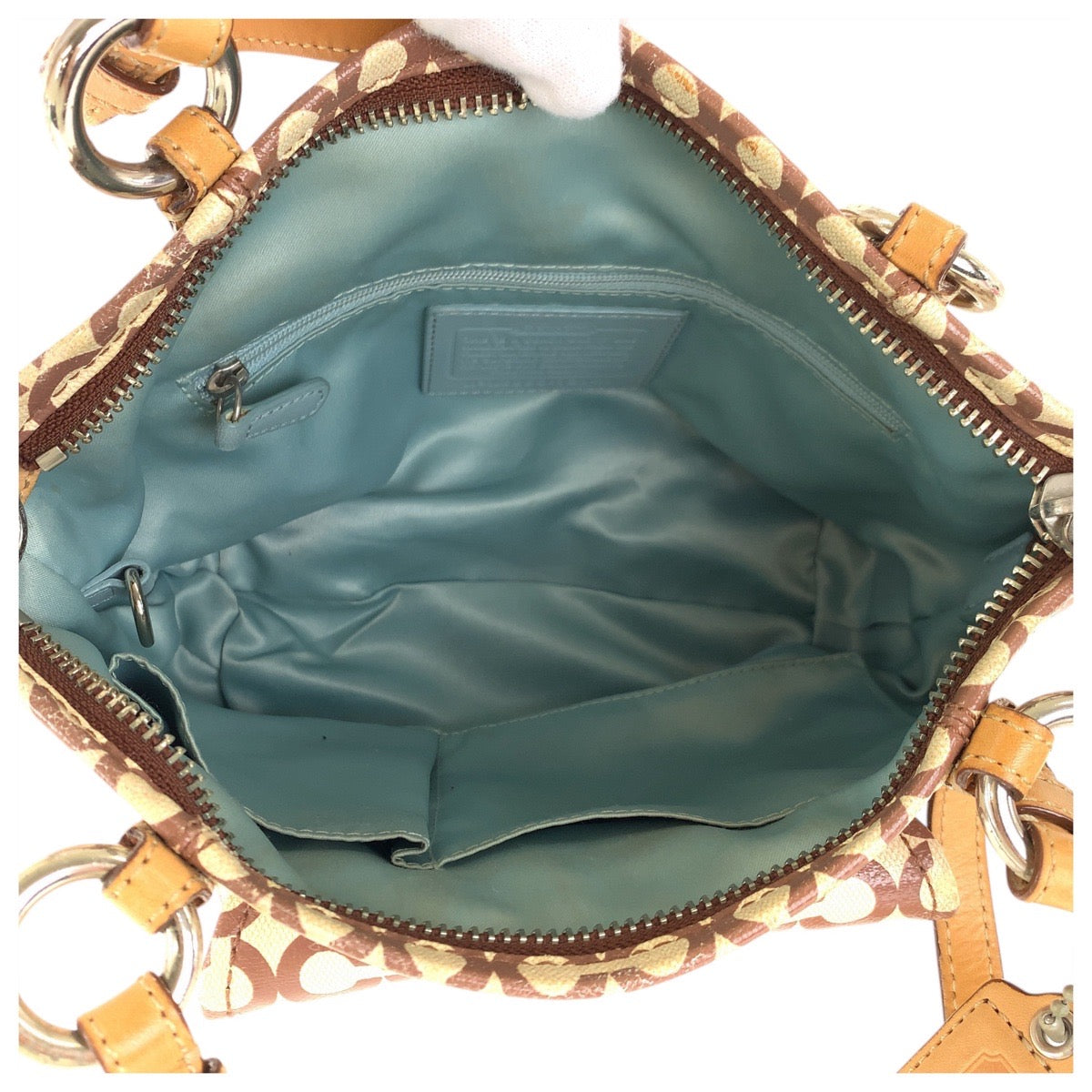 COACH コーチ オプアート ベージュ ブラウン シルバー金具 コーティングキャンバス / レザー K0869-13141 トートバッグ ショルダーバッグ  レディース AB5