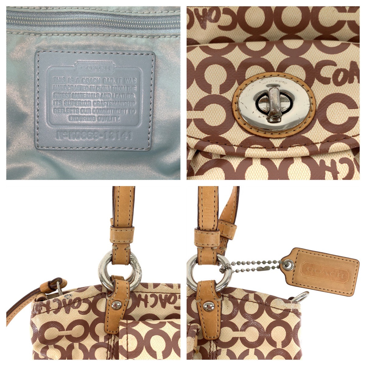 COACH コーチ オプアート ベージュ ブラウン シルバー金具 コーティングキャンバス / レザー K0869-13141 トートバッグ ショルダーバッグ  レディース AB5