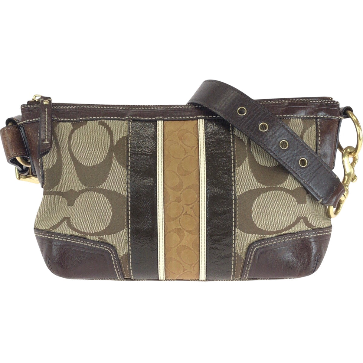 COACH コーチ シグネチャー ブラウン ベージュ ゴールド金具 キャンバス / レザー 11017 ショルダーバッグ ポシェット  レディース