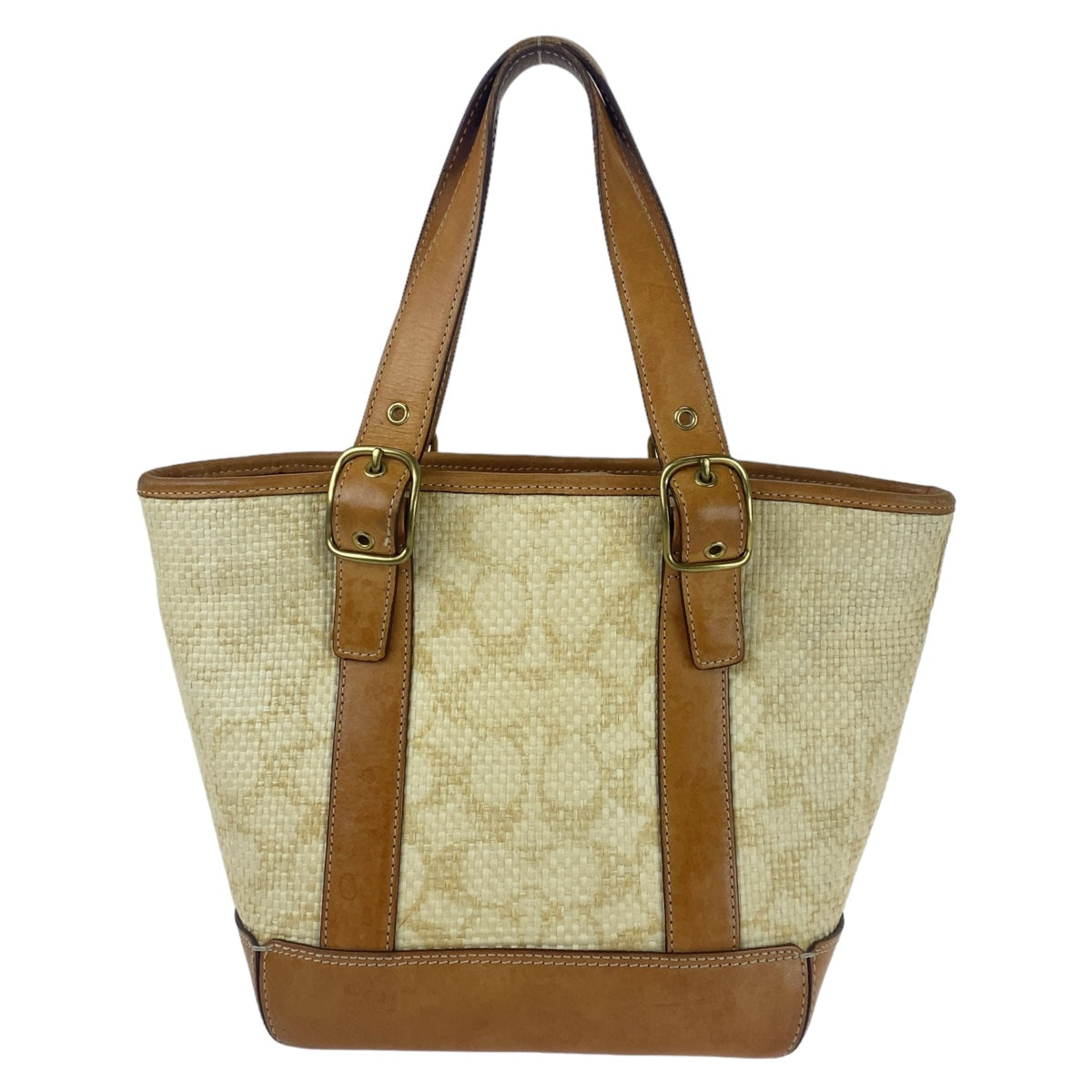 12079
 
COACH Signature Light Brown Camel Beige Gold Hardware Straw/Leather Tote Bag Shoulder Bag Handbag Women's