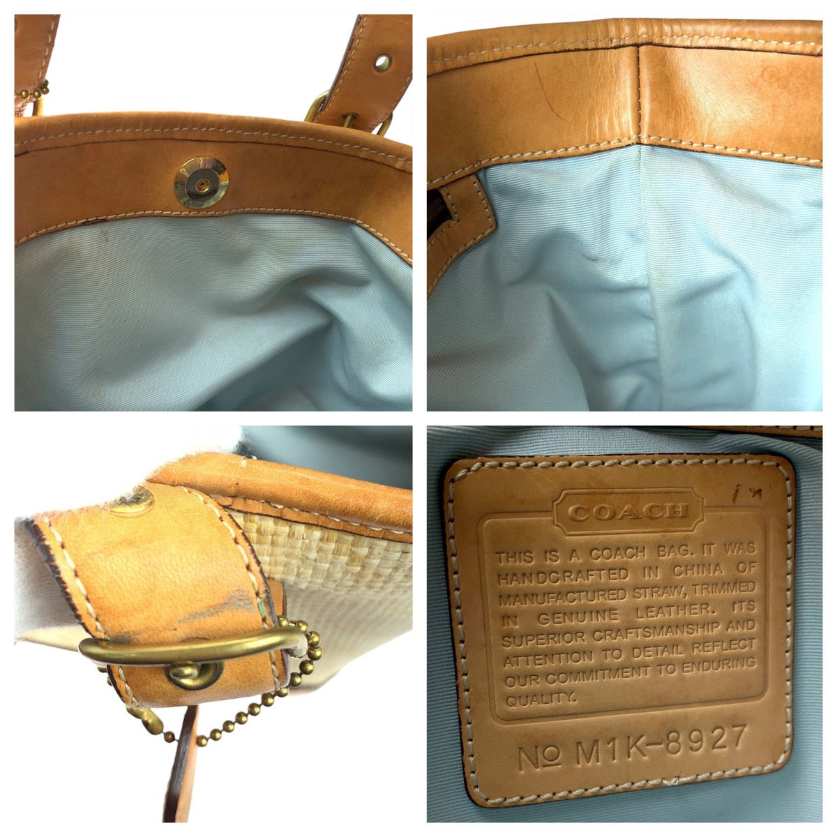 12079
 
COACH Signature Light Brown Camel Beige Gold Hardware Straw/Leather Tote Bag Shoulder Bag Handbag Women's