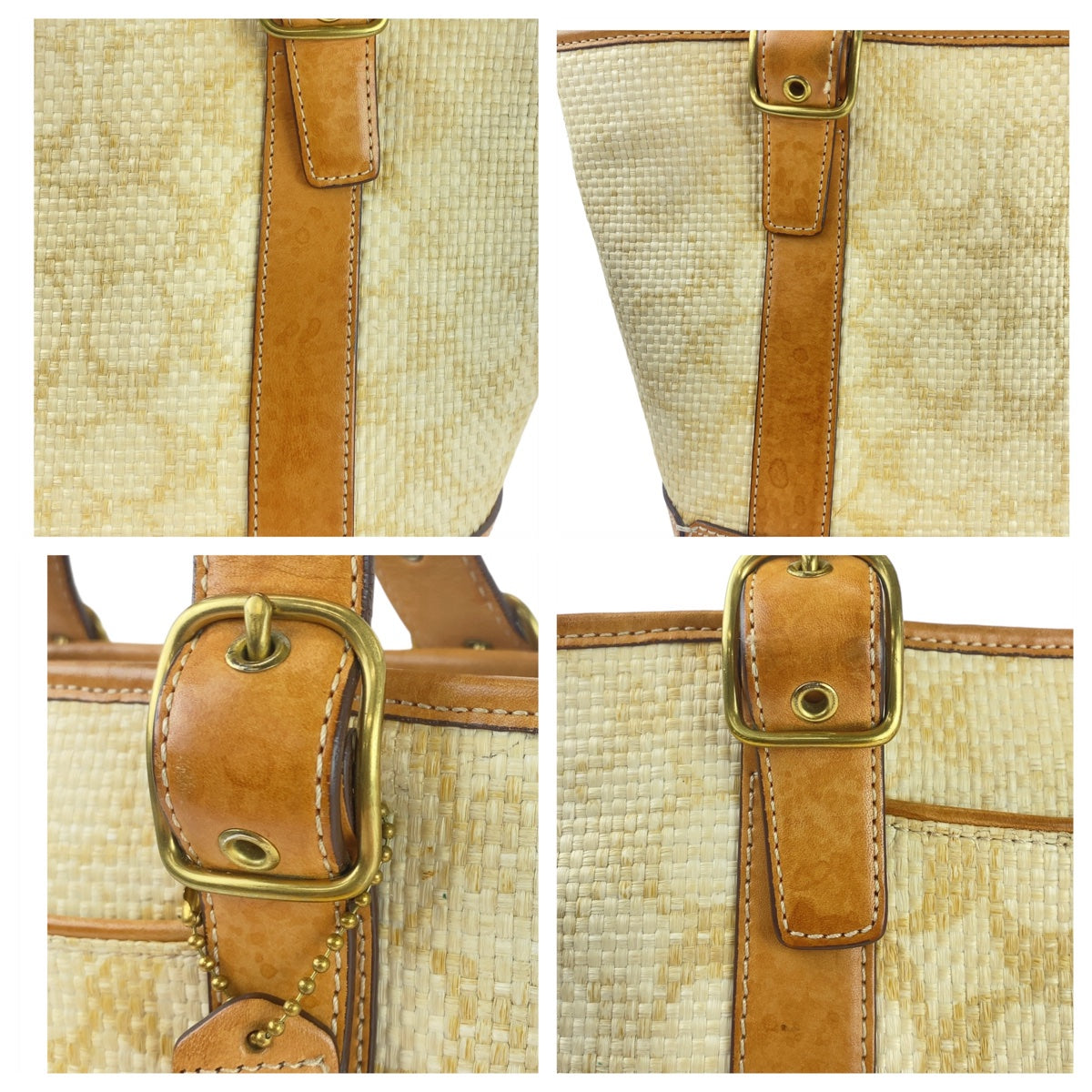 12079
 
COACH Signature Light Brown Camel Beige Gold Hardware Straw/Leather Tote Bag Shoulder Bag Handbag Women's