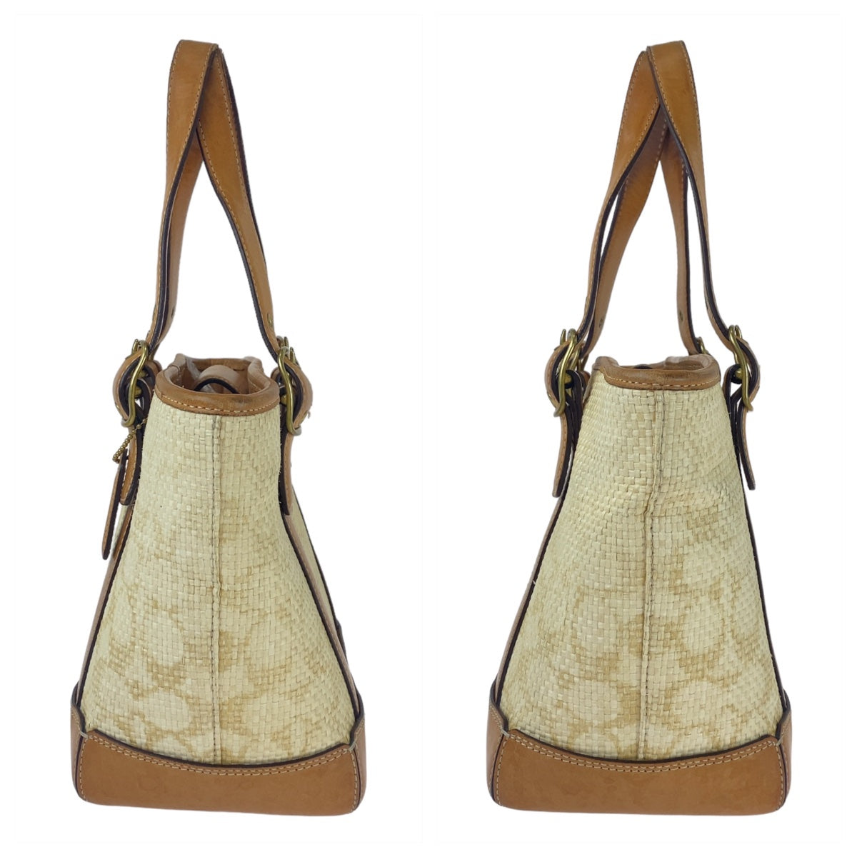 12079
 
COACH Signature Light Brown Camel Beige Gold Hardware Straw/Leather Tote Bag Shoulder Bag Handbag Women's