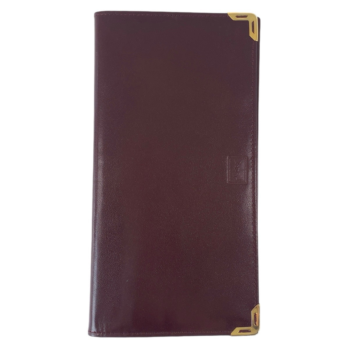 12077
 YVES SAINT LAURENT Vintage YSL Wine Red Gold Hardware Leather Long Wallet for Men