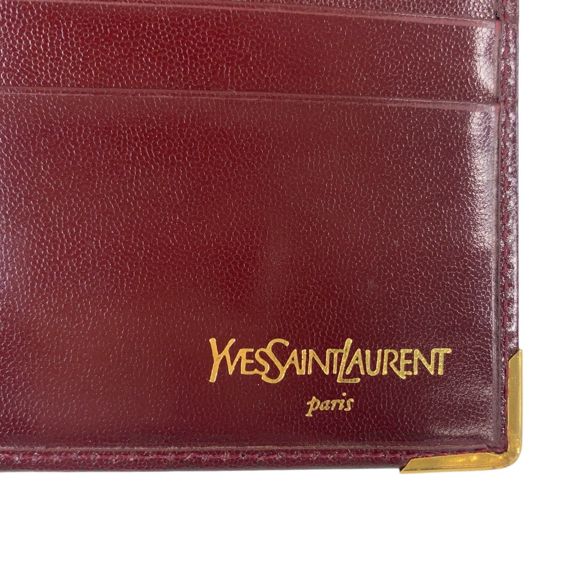 12077
 YVES SAINT LAURENT Vintage YSL Wine Red Gold Hardware Leather Long Wallet for Men