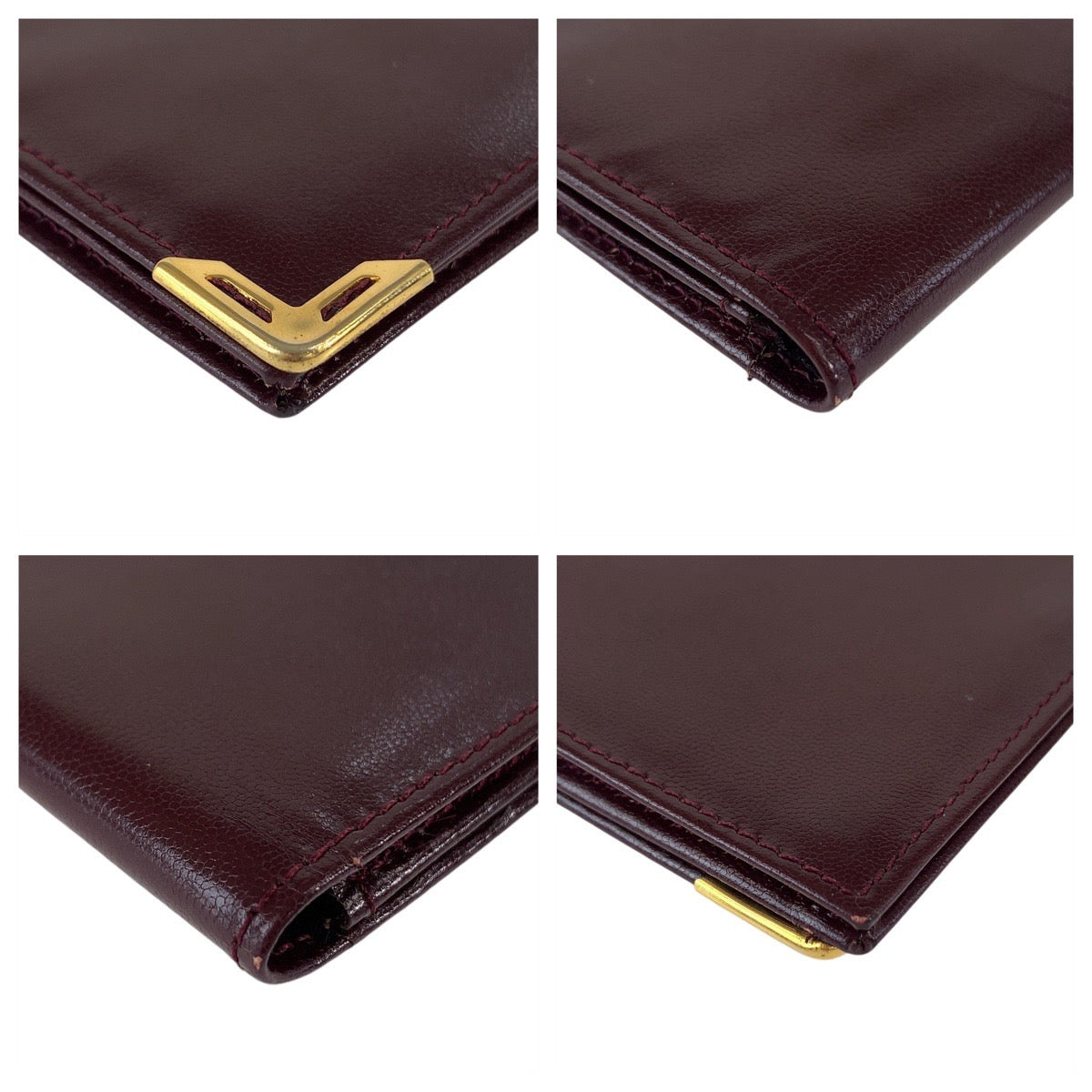 12077
 YVES SAINT LAURENT Vintage YSL Wine Red Gold Hardware Leather Long Wallet for Men