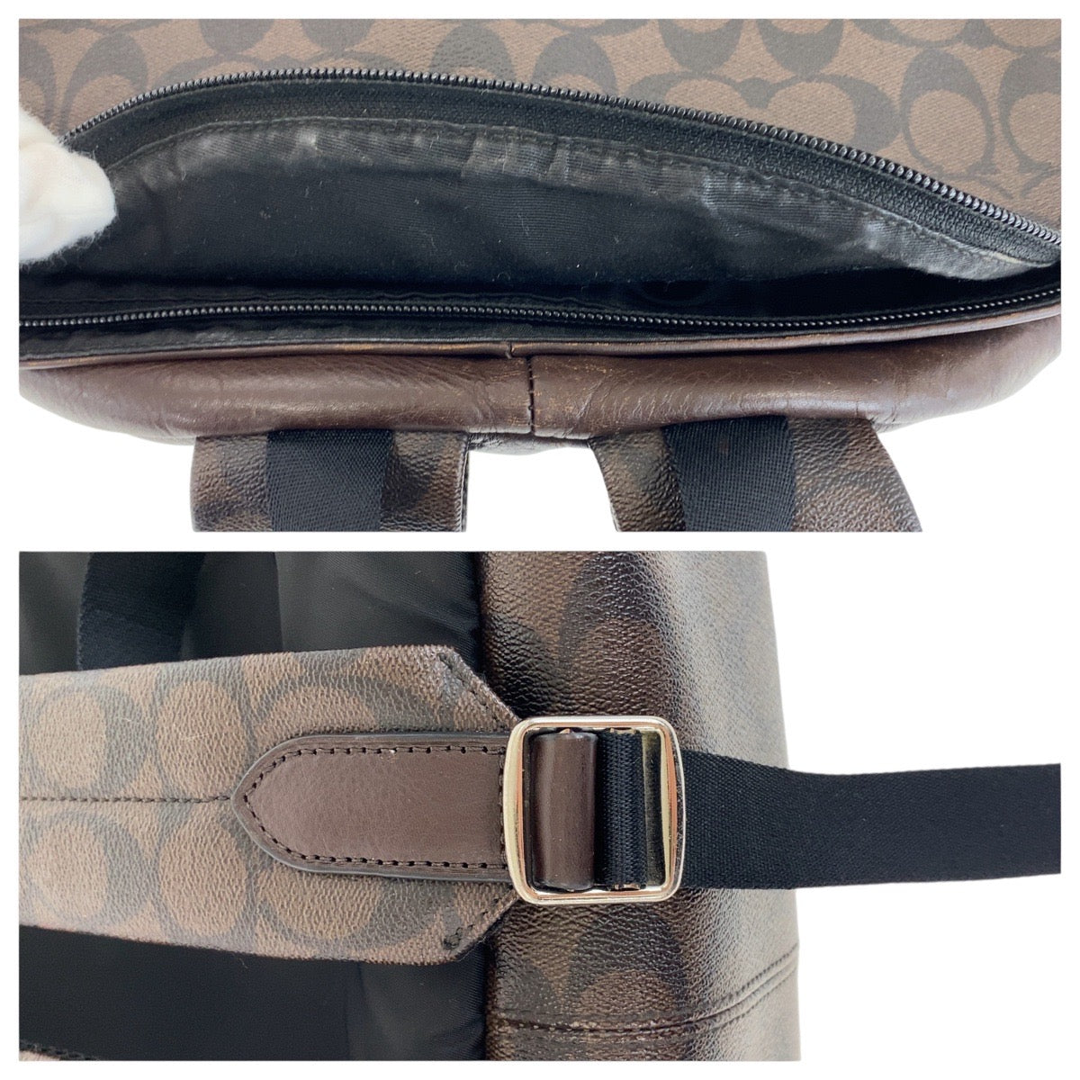 12925
COACH コーチ シグネチャー ブラウン シルバー金具 PVC / レザー リュック・デイパック バックパック  メンズ